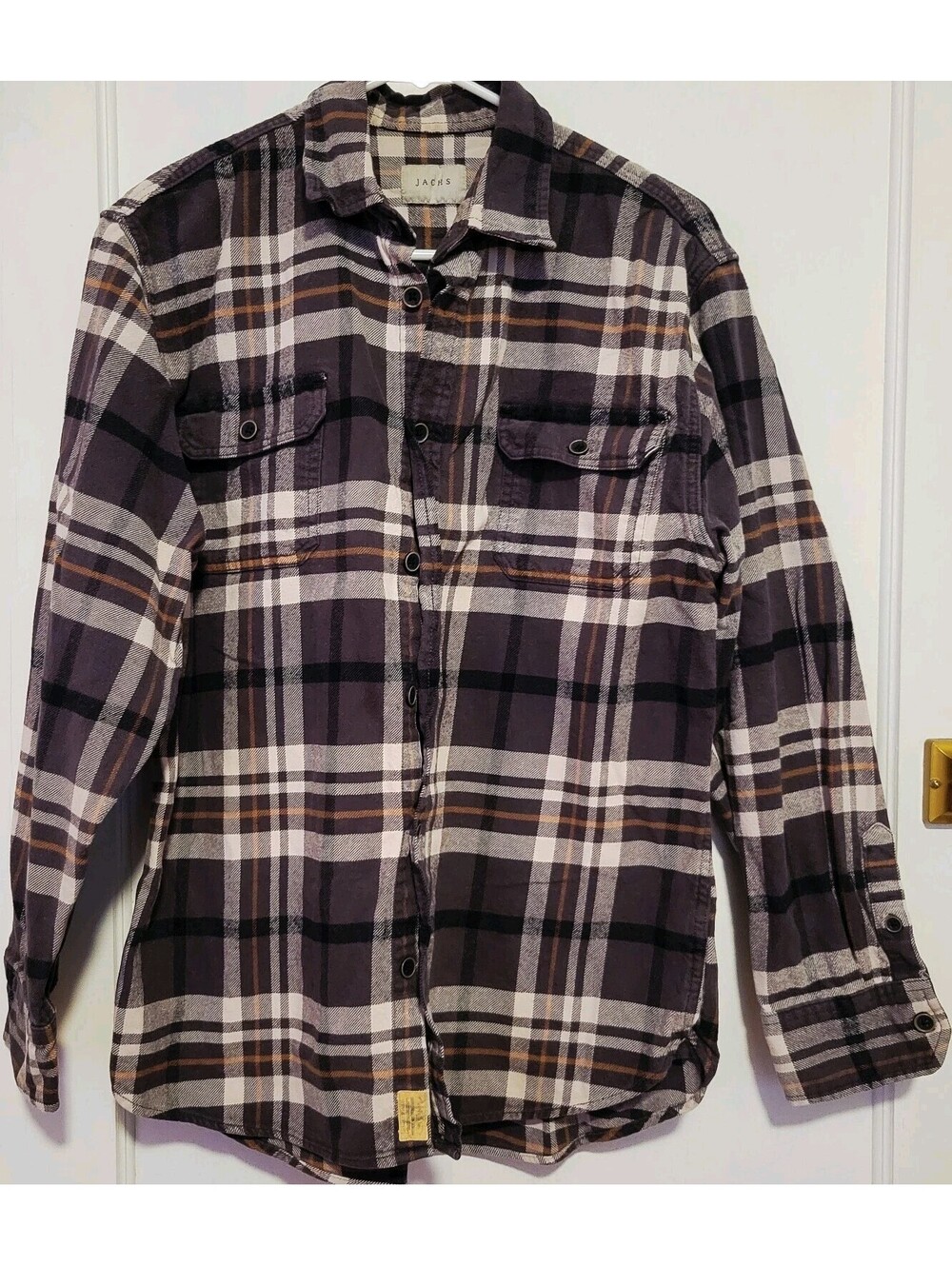 Jachs Heavyweight Brown Plaid Flannel Shirt Button Mens Large Tall Cabin Western